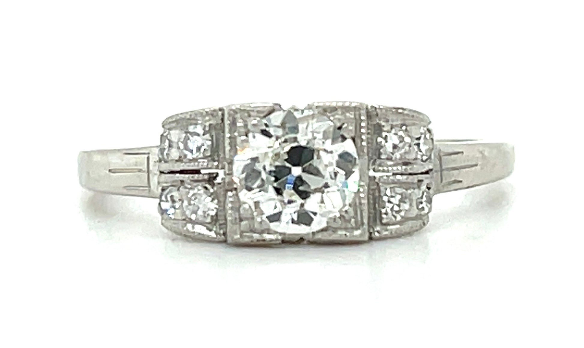 Art Deco .50ct European-cut Diamond PT  Ring Circa 1920s .16ct Sd