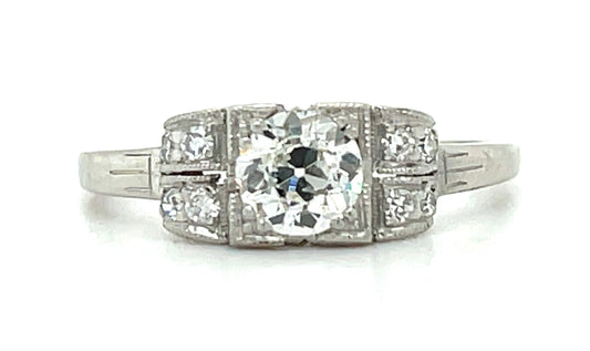 Art Deco .50ct European-cut Diamond PT  Ring Circa 1920s .16ct Sd