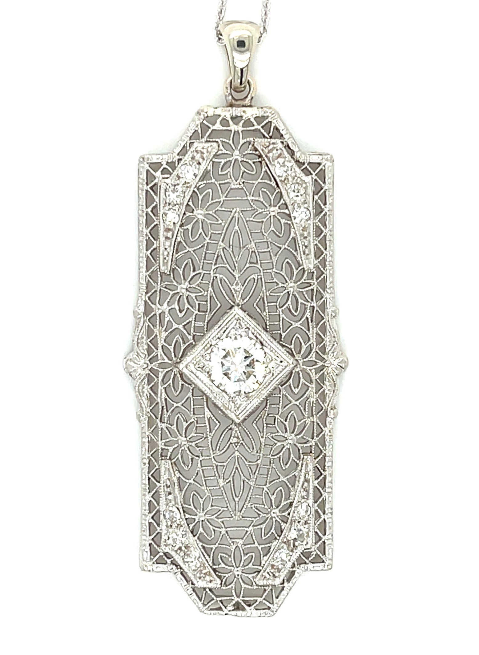 .65ct European-cut Diamond 14KW Art Deco Pendant Circa 1930s .30ct SD
