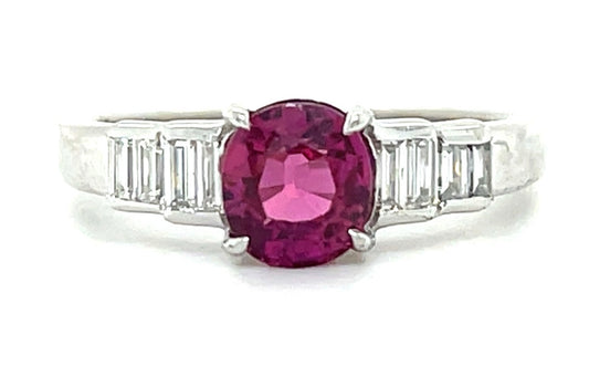 1.22ct Ruby &  0.22ctw Diamond PT  4.40gr Ring Size 6.50