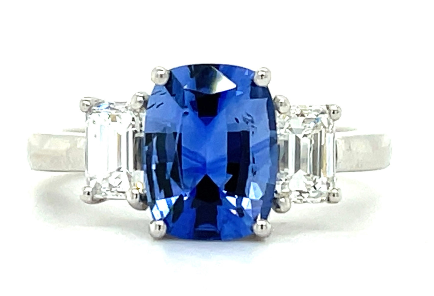 2.23ct Sapphire &  1.00ctw Diamond Emerald Cut PT  Ring Size 6