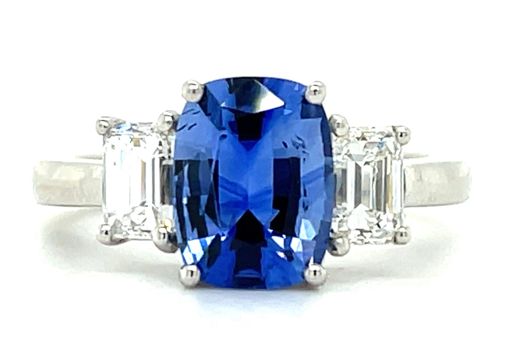 2.23ct Sapphire &  1.00ctw Diamond Emerald Cut PT  Ring Size 6