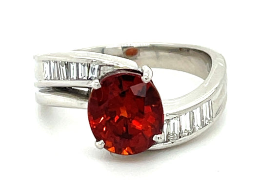 Estate  3.04ct Spessartite Garnet  &  0.30ctw Diamond PT 9.10gr Ring Circa 1970