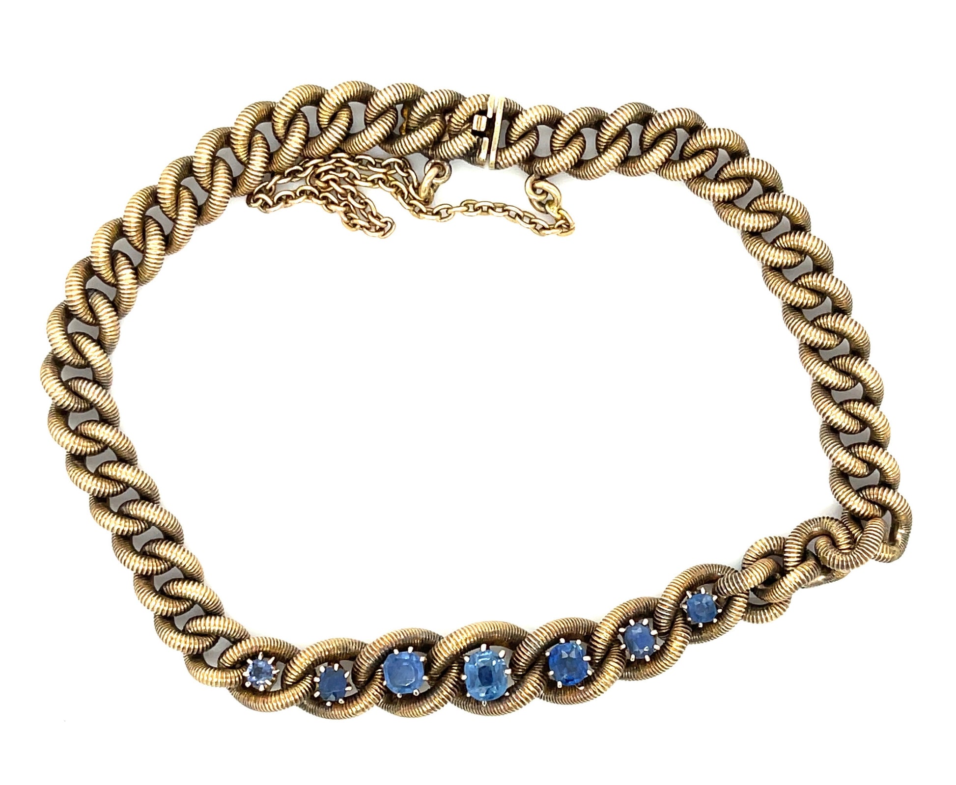 Estate  1.00ct Natural Sapphire 14KY  27.00gr Victorian Bracelet Circa 1870s Rus