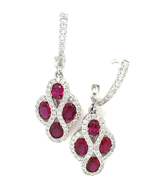 1.60ct Ruby &  1.20ctw Diamond 120 Stones 18KW  7.00gr Earrings Length 1.15