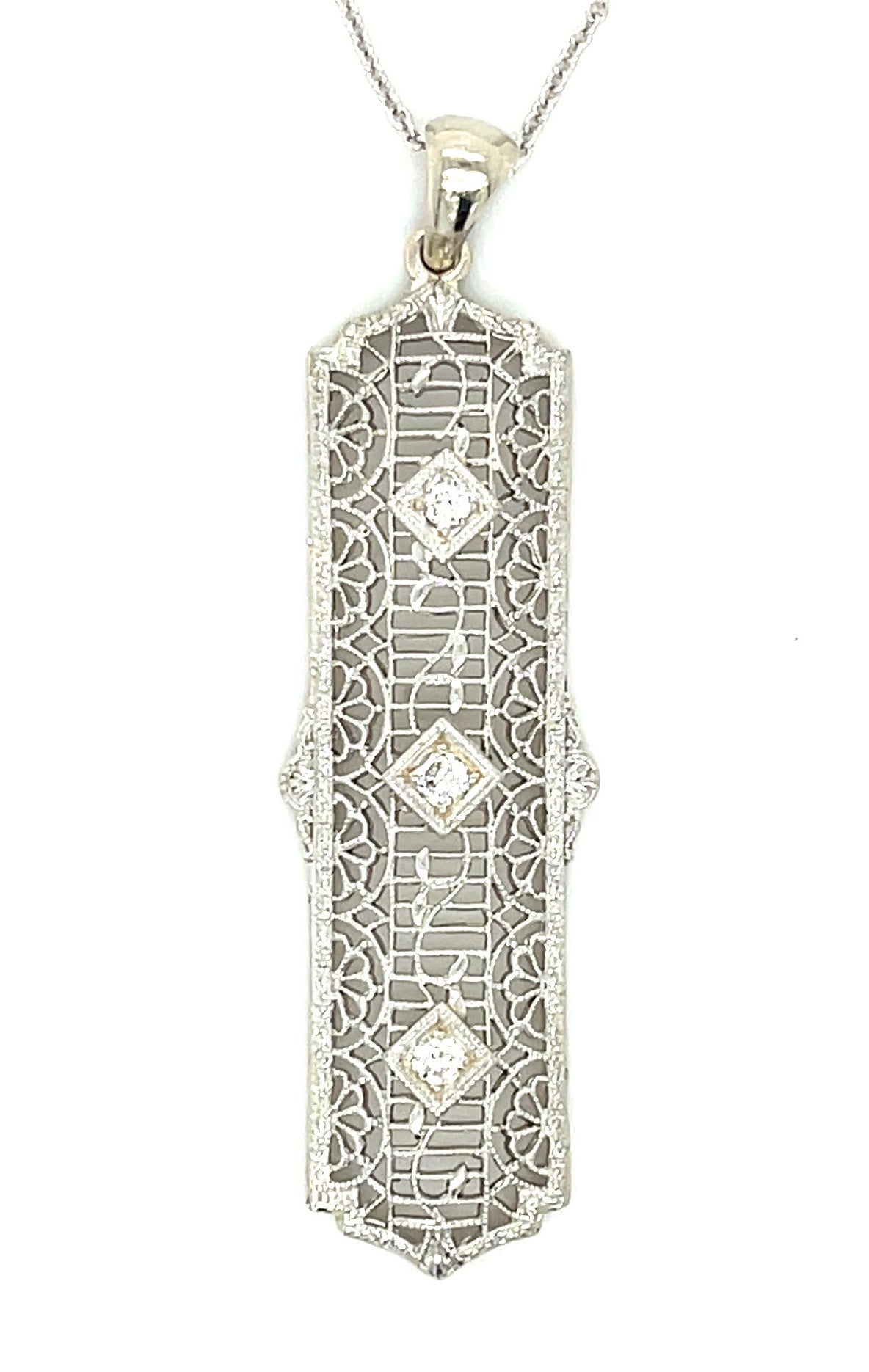 Art Deco .12ct Diamond 14KW 3.60gr Pendant Circa 1930s