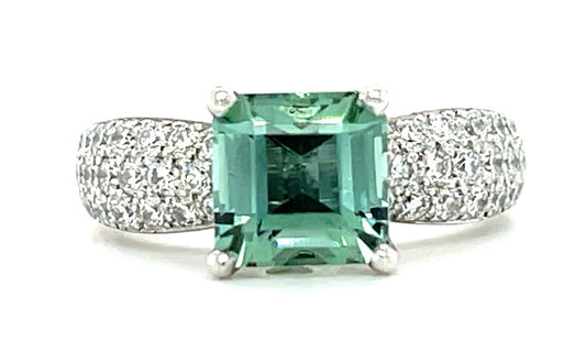 1.75ct Mint Green Tourmaline .78ct Diamond PT Ring 9.70gr Size 7