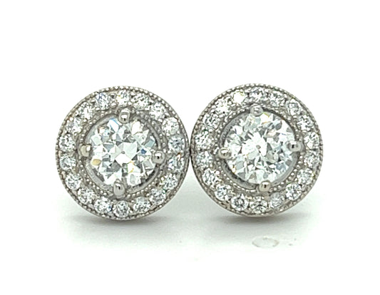 Estate  0.69ct European-cut Diamond 14KW  3.00gr Earrings .64ct Cd .55ct Sd