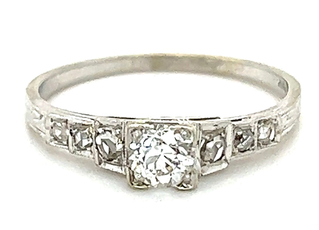 Art Deco .28ct Old Euro & .24ct SD 18KW 1.90gr Ring (Vintage 1930s) Size 8