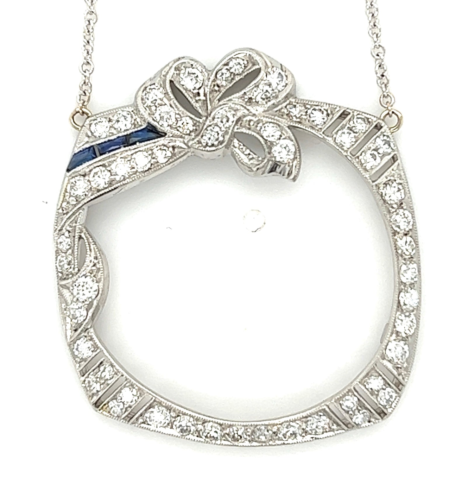 1.59ctw Dia &  0.07ctw Sapph 7.26gr 1920s Art Deco Necklace Plat Pendant