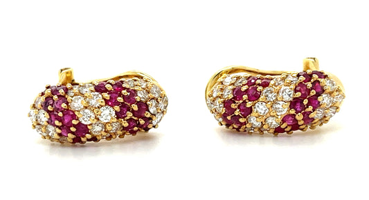 Estate  2.00ct Ruby &  1.10ctw Diamond 18KY  8.30gr Earrings Circa 1970s Length