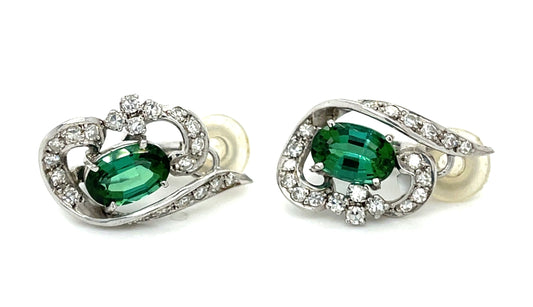 3ct Green Tourmaline & 0.65ctw Diamond 14KW 6.90gr Earrings