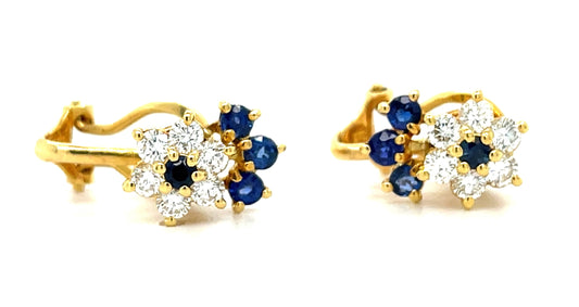 Estate .65ct Diamond & 0.36ctw Sapphire 18KY 6.60gr Earrings
