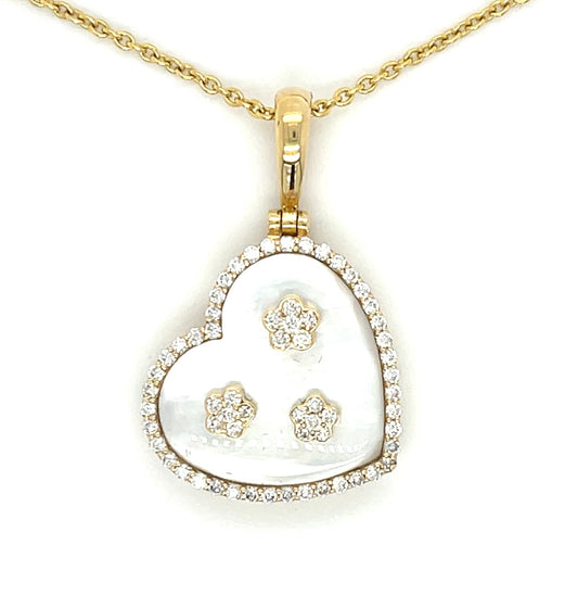 Estate  Mother Of Pearl  &  0.59ctw Diamond 18KY  8.30gr Pendant Length 18