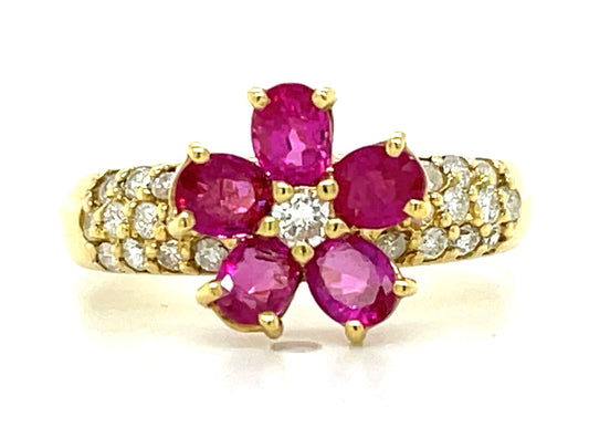 .90ct Ruby & 0.30ctw Diamond 18KY 4.50gr Ring Estate 1980s
