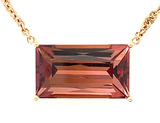 8.80ct Pink Tourmaline 18KY Rose Gold 6.30gr Pendant Length 16