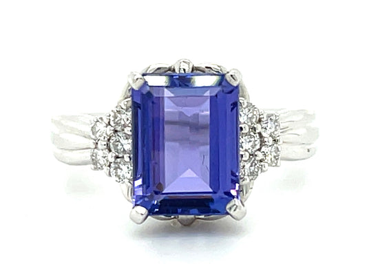 3.32ct Tanzanite & 0.26ctw Diamond PT 8.50gr Ring Estate 1980s Size 6