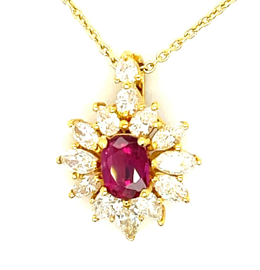 .80ct Ruby &  1.50ctw Diamond 18KY  4.80gr Pendant Circa 1970s