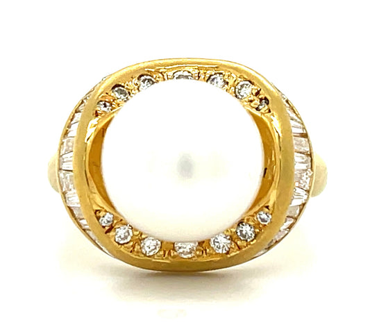 South Sea Pearl &  0.80ctw Diamond 18KY  11.40gr Ring Size 7