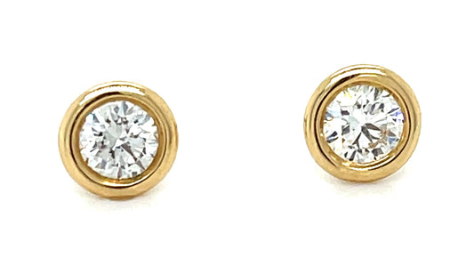 0.81ct Diamond 14KY 1.23gr Stud Earrings Bezel Set