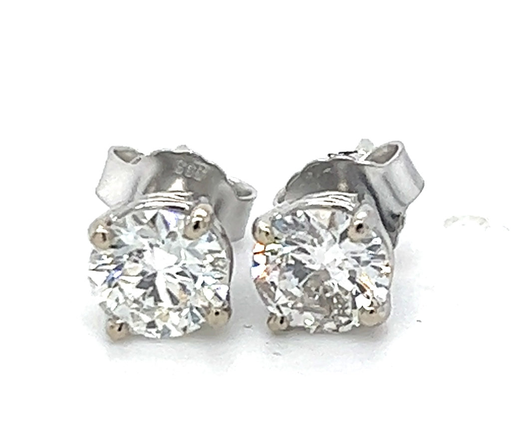 1.07ctw H Diamond Si2 2 Stones 18KW  1.12gr Stud Earrings