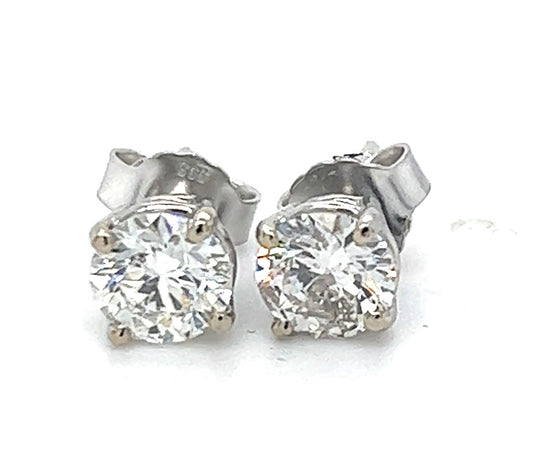 1.07ctw H Diamond Si2 2 Stones 18KW  1.12gr Stud Earrings