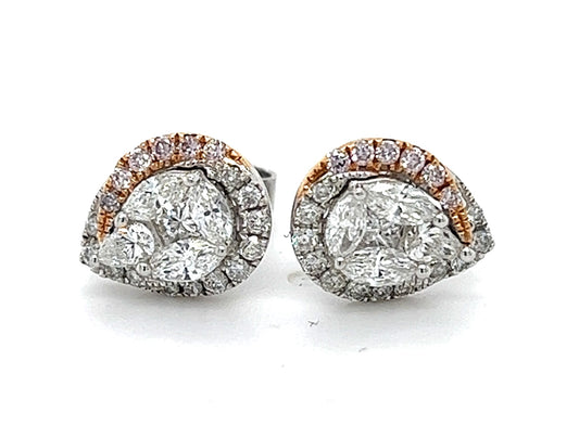 1.00ct Pink & White Diamond 16K 2 Tone Gold 3.46gr Earrings Length 0.50"