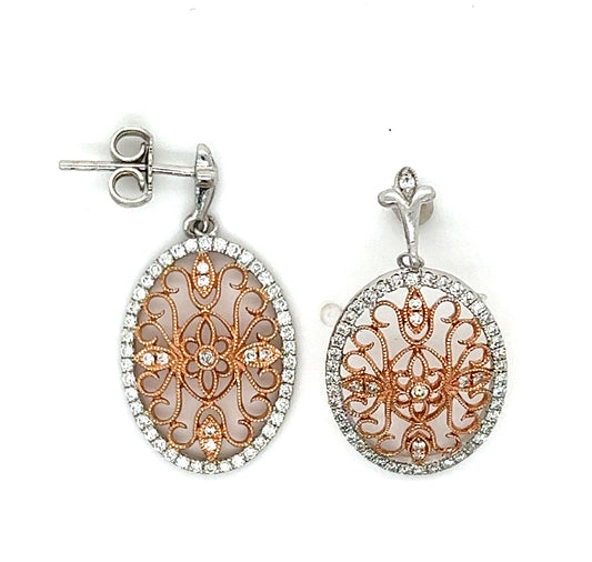 .55ct Diamond 14K 2 Tone Gold 3.52gr Dangle Oval Earrings