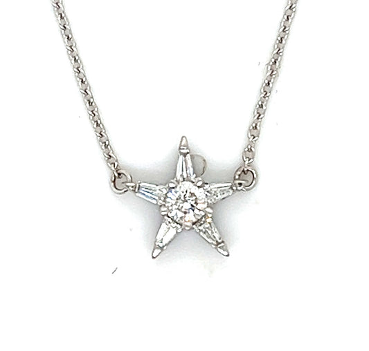 0.20ct Diamond &  .25ctw Diamond 14KW  2.43gr Star Necklace Length 16"