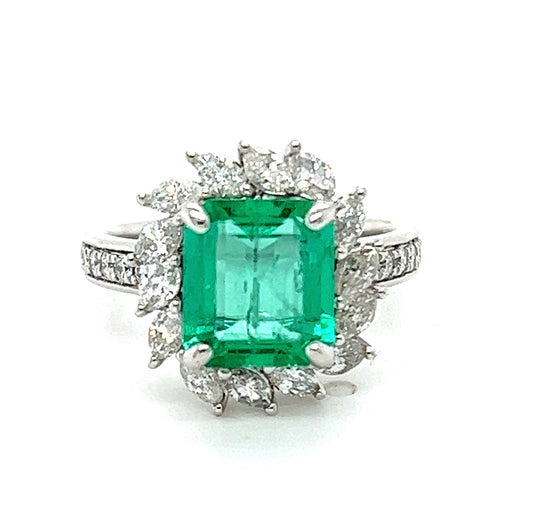 2.16ct Colombian Emerald & 1.00ctw Diamond PT 8.40gr Ring Circa 1970s