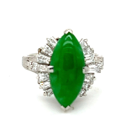 3.50ct Jade &  0.97ctw Diamond PT  8.90gr Ring Size 6