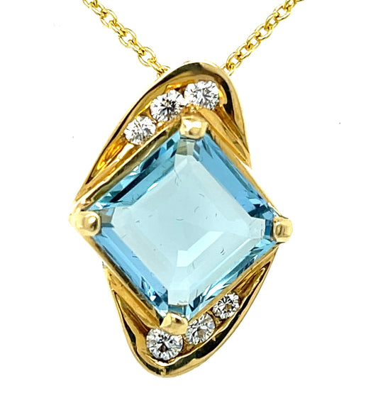 3.50ct Topaz &  0.30ctw Diamond 14KY  7.82gr Pendant Length 16