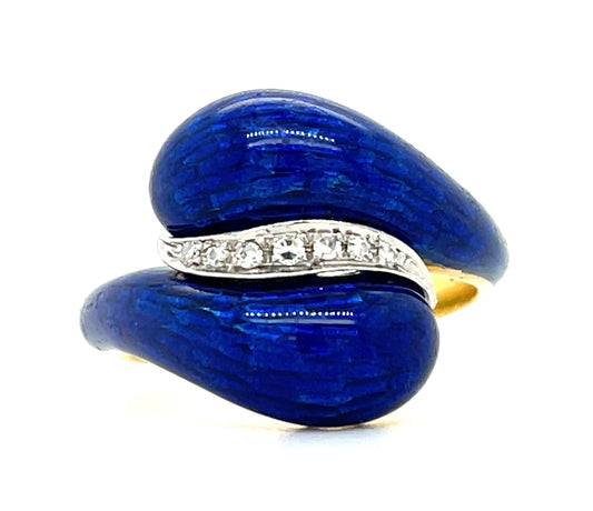 Enamel &  0.04ctw Diamond 18KY  8.30gr Ring