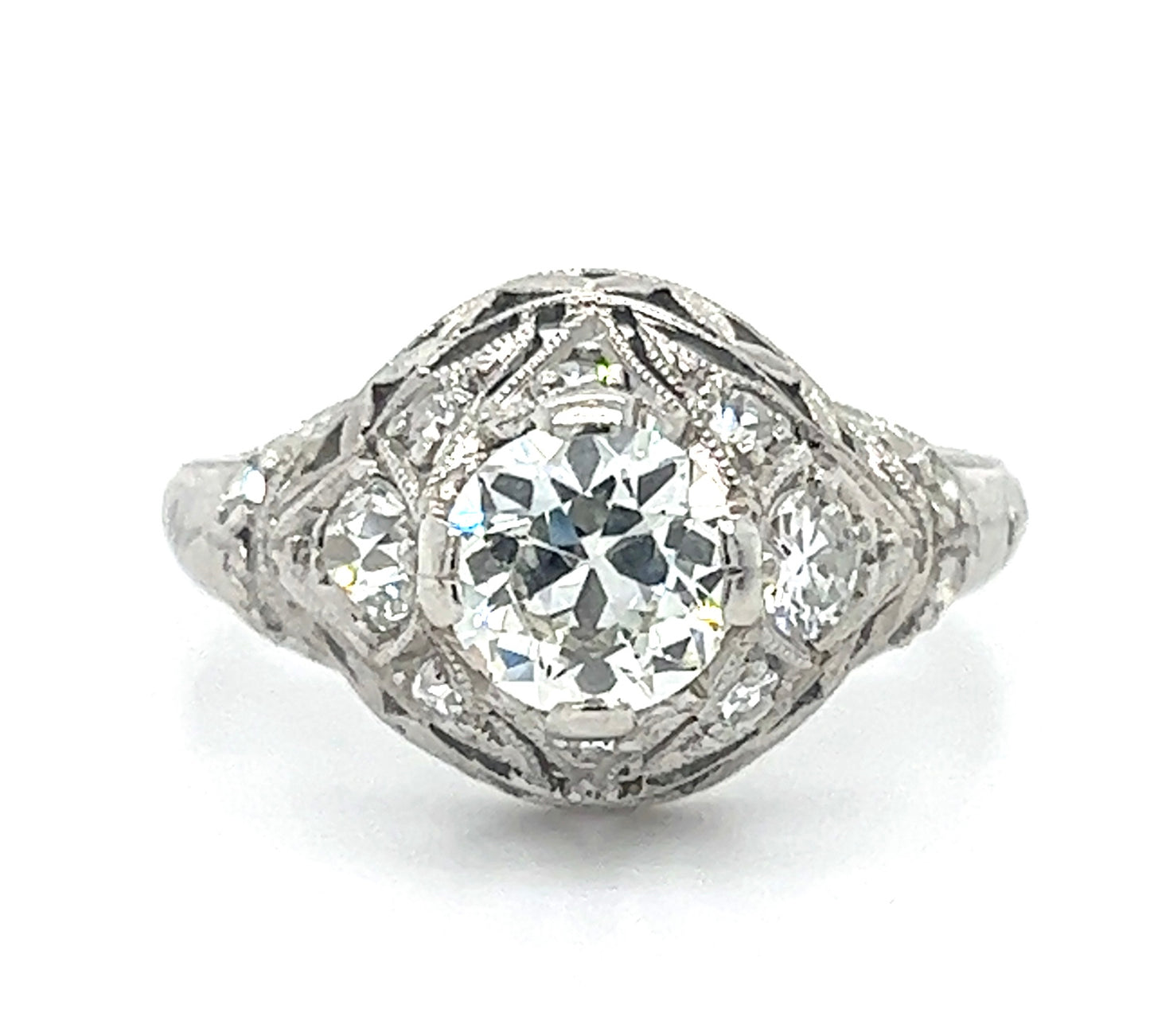 Estate  1.00ct Diamond & SD 0.25ctw PT  3.60gr Art Deco Ring Circa 1920s Size 7