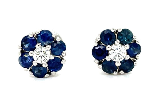 Estate  1.80ct Sapphire &  0.32ctw Diamond 14KW  3.40gr Earrings