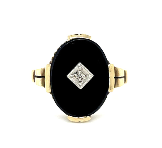 Art Deco .03ct Diamond & Onyx 10KY Ring (Vintage 1930s) 4.25g 6.50 Size