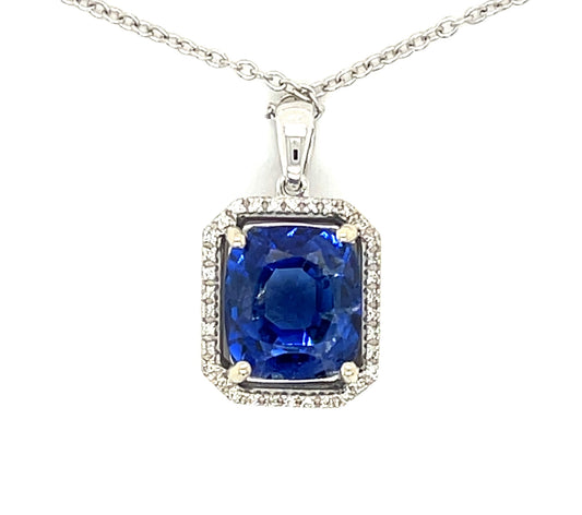 5.62ct Blue Sapphire &  0.10ctw Diamond 14KW  4.80gr Pendant