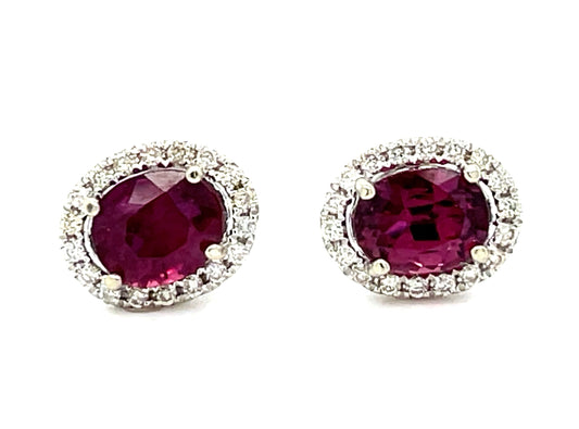 1.90ct Ruby & 0.20ctw Diamond 14KW 2.70gr Stud Earrings