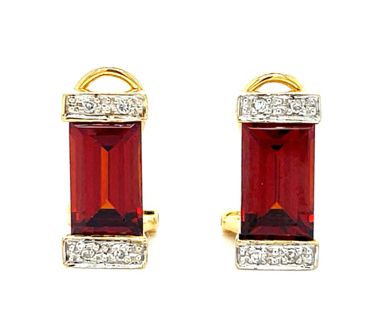 8.00ct Garnet &  0.12ctw Diamond 14KY  6.00gr Earrings