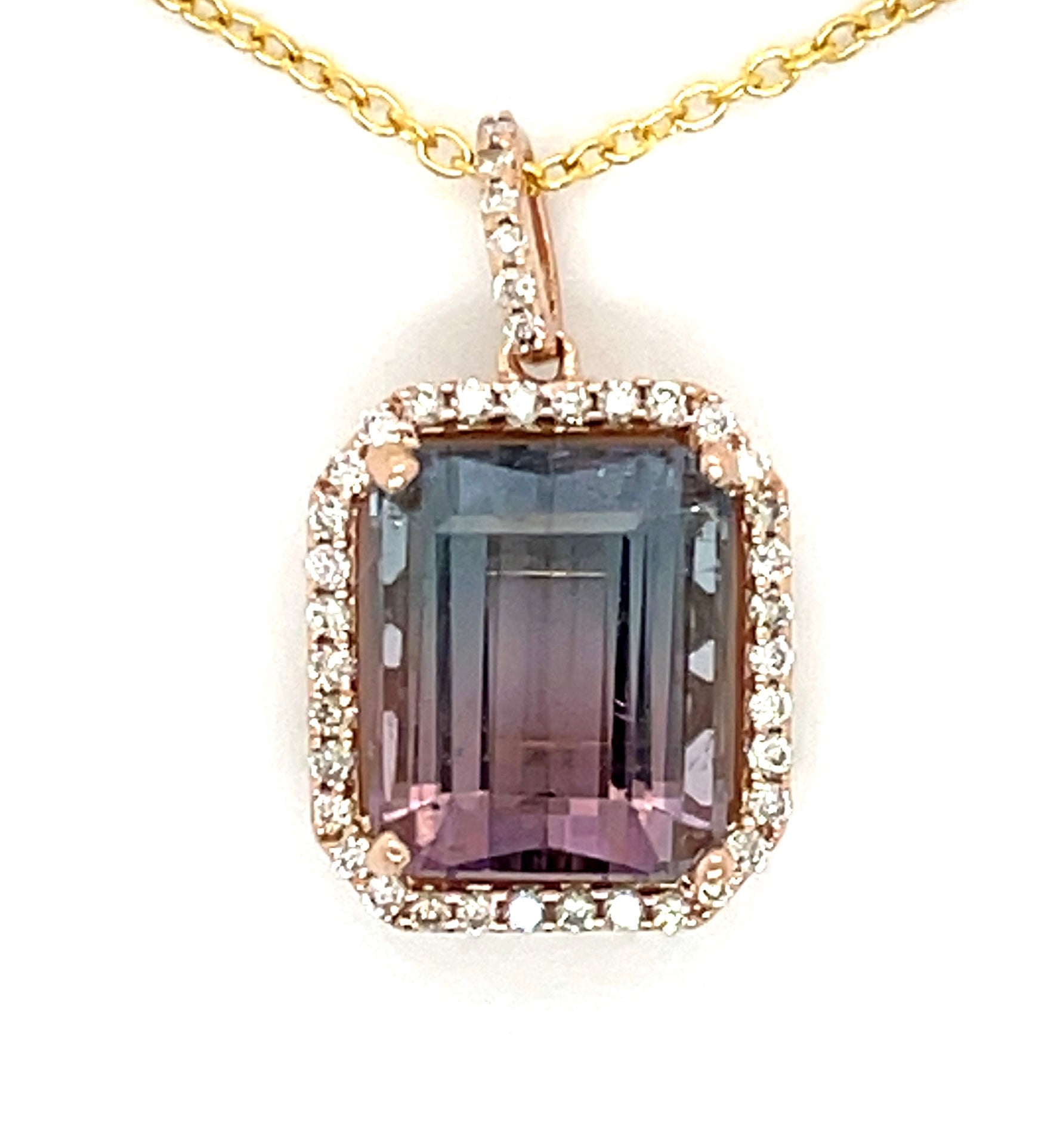 5.90ct Bicolor Tourmaline &  0.25ctw Diamond 14KY  4.46gr Pendant