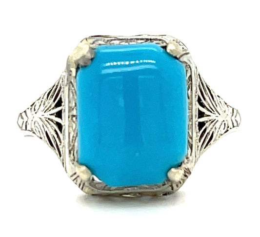 Art Deco 5.00ct Turquoise 18KW 2.73gr Ring Circa 1930s Size 8