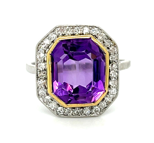 Art Deco Amethyst & 0.60ctw Diamond PT/18K 5.20gr Ring (Vintage 1930s)