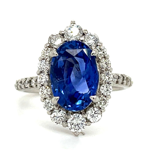 3.88ct Ceylon No Heat Oval Sapphire .80ct Diamond PT Ring
