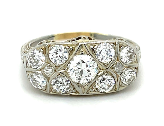 .35ct Diamond 18KW 3.42gr Art Deco Ring Circa 1930s .90ct Sd