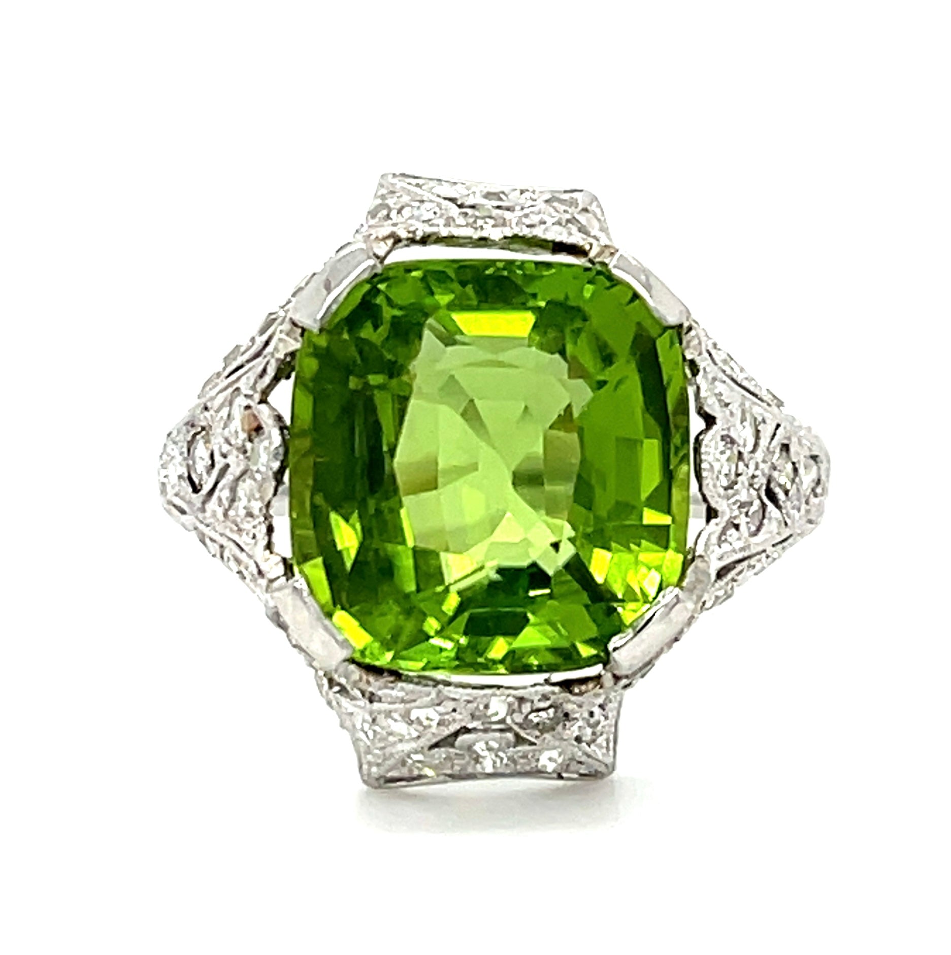 Art Deco 9.90ct Peridot &  1.75ctw Diamond PT  9.25gr Ring Circa 1920s