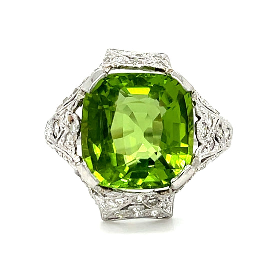 Art Deco 9.90ct Peridot &  1.75ctw Diamond PT  9.25gr Ring Circa 1920s
