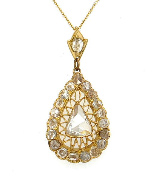 1.10ct Diamond Rose-cut 14KY 6.44gr Victorian Pendant Circa 1880s 3ct (20 Sd)
