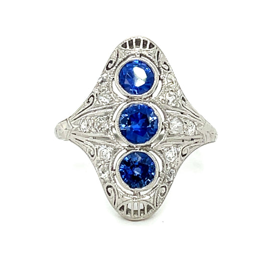 Art Deco .86ct Sapphire .38ctw Diamond PT Ring Circa 1920s