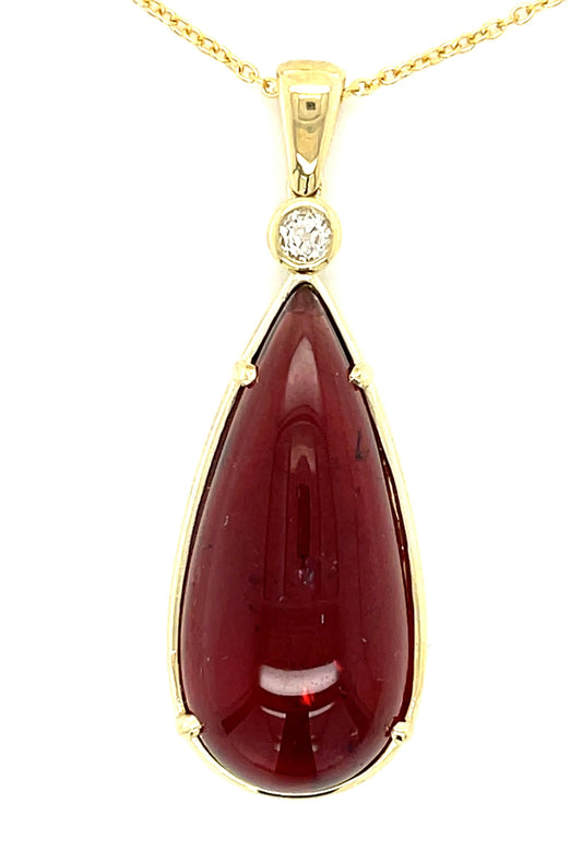 30.74ct Rubelite Tourmaline &  0.20ctw Diamond 14KY  9.60gr Pendant 1.50" Pndnt