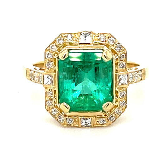 2.59ct Colombian F2 Emerald &  0.64ctw Diamond 18KY  5.00gr Ring Gia 2231068277